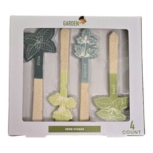 New Ceramic Garden Herb Plant Stakes Boho Mint, Cilantro, Parsley, Basil Leaf